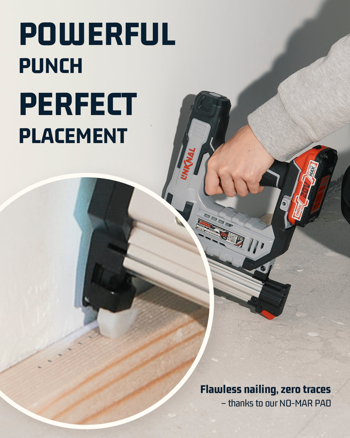 Electric Nail Gun, LINKNAL Cordless Brad Nailer Battery Powered,18 Gauge, 2×20V MAX Li-ion Batteries, Charger and 1000 Nails Included (L820-BN)