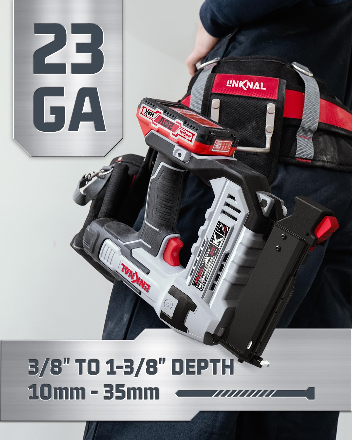 Electric Nail Gun, 23 Gauge Cordless Pin Nailer, 3/8" to 1-3/8" Nails, Battery Powered, 2×Batteries, Charger, and 3600 Nails Included (L823-PN)