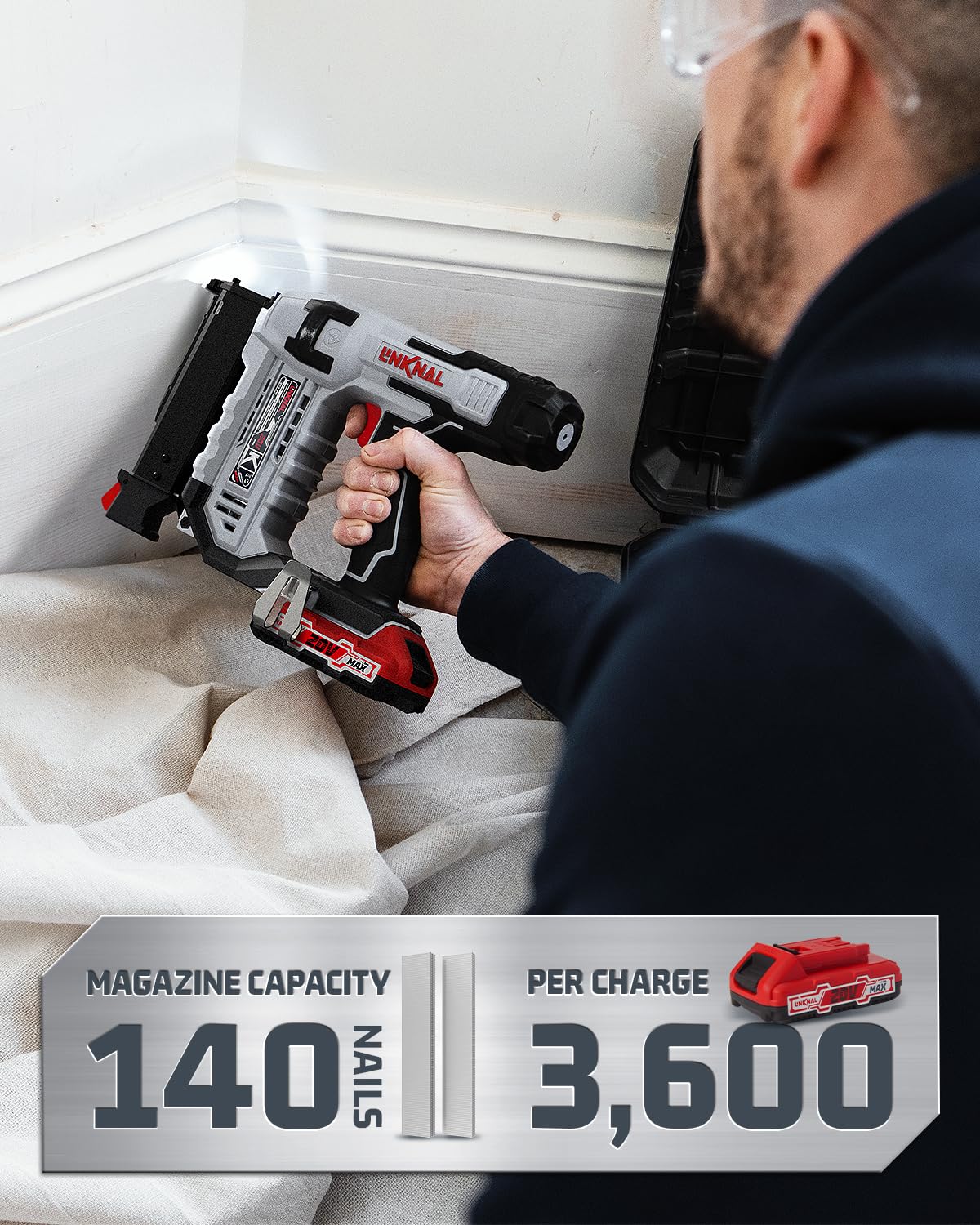 Electric Nail Gun, 23 Gauge Cordless Pin Nailer, 3/8" to 1-3/8" Nails, Battery Powered, 2×Batteries, Charger, and 3600 Nails Included (L823-PN)
