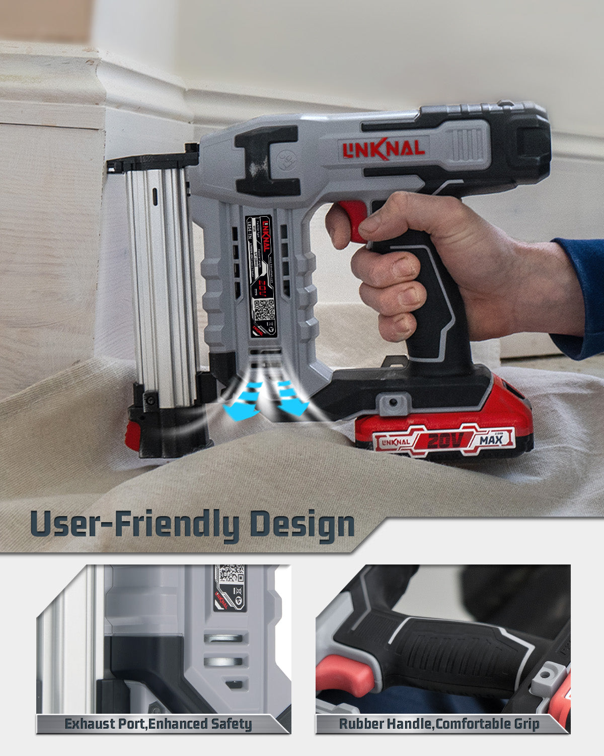 Cordless T Nailer Battery Powered, 14 Gauge 3/4'' (ST18) Electric Nail Gun, 2×Batteries, Charger and 200 Nails Included(L814-TN)